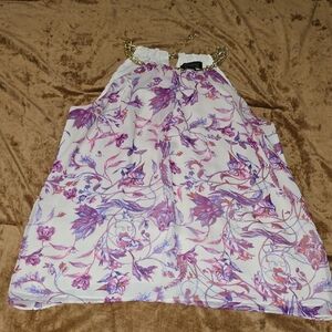 Thaloi Sodi Floral Halter Top with Chain Detail Size Small